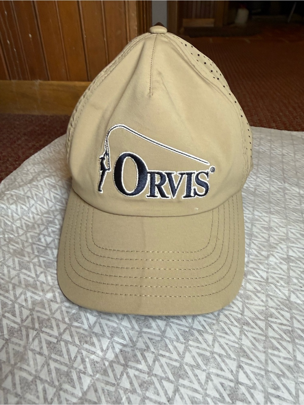 Orvis Tan Baseball Cap with Contrasting Navy Logo